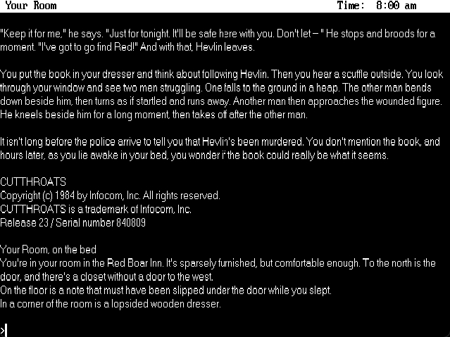 Cutthroats - DOS game screenshot (1984) by Infocom
